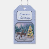 Hirsch & Weihnachtsbaum Winter Blue Geschenkanhänger (Vorderseite)