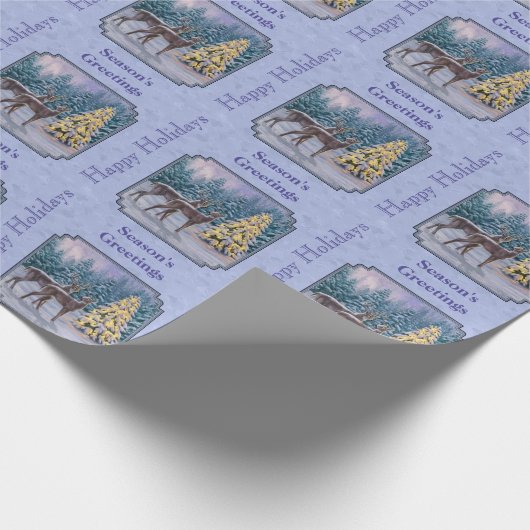 Hirsch & Weihnachtsbaum Winter Blue Geschenkpapier (Ecke)