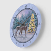 Hirsch & Weihnachtsbaum Winter Blue Große Wanduhr (Winkel)