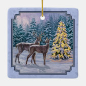 Hirsch & Weihnachtsbaum Winter Blue Keramikornament (Rückseite)