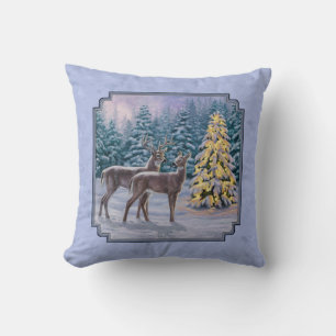 Hirsch & Weihnachtsbaum Winter Blue Kissen