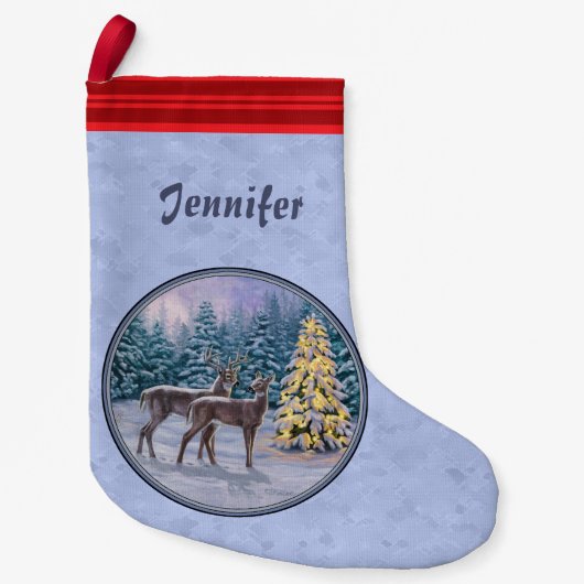 Hirsch & Weihnachtsbaum Winter Blue Kleiner Weihnachtsstrumpf (Vorderseite)