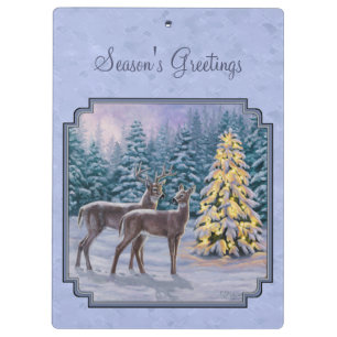 Hirsch & Weihnachtsbaum Winter Blue Klemmbrett