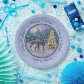 Hirsch & Weihnachtsbaum Winter Blue Pappteller (Party)