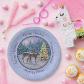 Hirsch & Weihnachtsbaum Winter Blue Pappteller (Party)