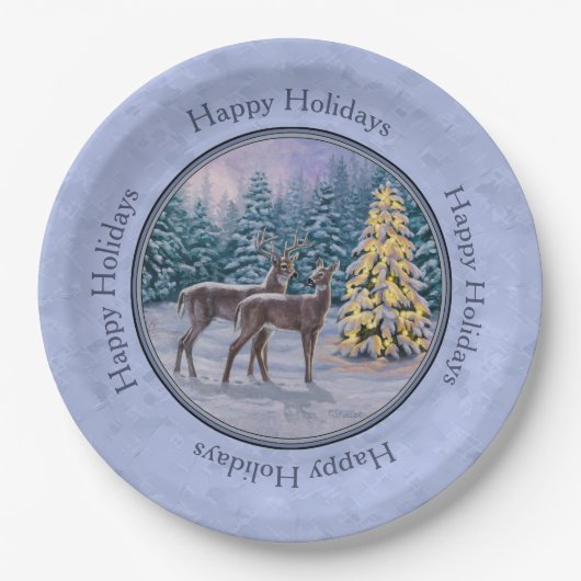 Hirsch & Weihnachtsbaum Winter Blue Pappteller (Vorderseite)