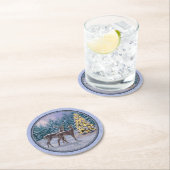 Hirsch & Weihnachtsbaum Winter Blue Runder Pappuntersetzer (Vor Ort)