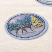 Hirsch & Weihnachtsbaum Winter Blue Runder Pappuntersetzer (Angewinkelt)