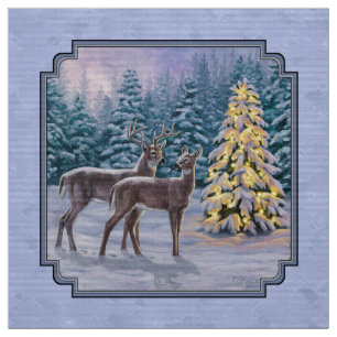 Hirsch & Weihnachtsbaum Winter Blue Stoff