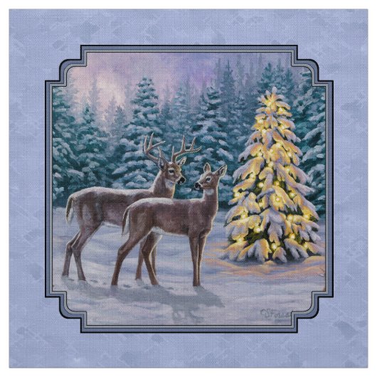Hirsch & Weihnachtsbaum Winter Blue Stoff (Muster)
