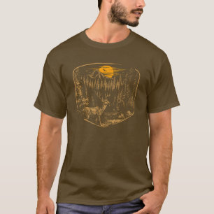 Hirsch-Wildlife-Holzschnitt-Abzeichen T-Shirt