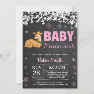 Hirsch Winter Mädchen Baby Shower Schiefertafel Einladung