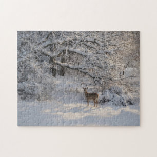 Hirsch-Winter-Schnee-Szene-Puzzle Puzzle