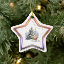 Hirsch-Winter-Wald-Stern-Ornament Keramik Ornament