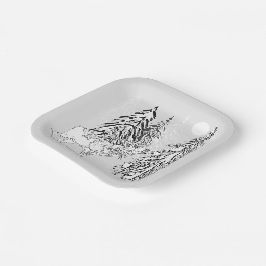 Hirsch, Winter, Wald, Weihnachtsbäume, einfarbig Pappteller (Gewinkelt)