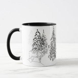 Hirsch, Winter, Wald, Weihnachtsbäume, einfarbig Tasse