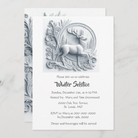 Hirsch-Wintersonnenwend-Dinner Einladung (Vorne/Hinten)