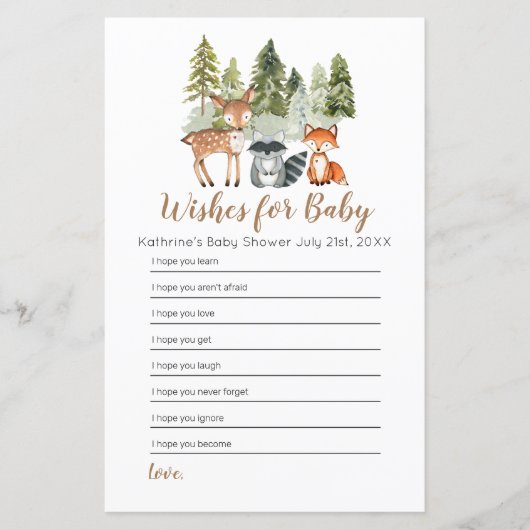 Hirschabenteuer Kinderdusche Wünsche für Baby (Vorderseite)