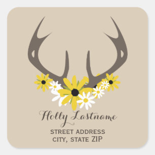 Hirschanhänger + Wildblumen Adressenaufkleber Quadratischer Aufkleber