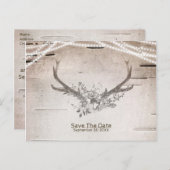 Hirschantler & Birch Vintage Hochzeit Save the Dat Ankündigungspostkarte (Vorne/Hinten)