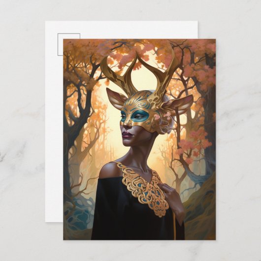 Hirschantler Crown Mask Fantasy Art Postkarte (Vorne/Hinten)