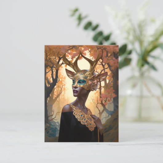 Hirschantler Crown Mask Fantasy Art Postkarte (Stehend Vorderseite)