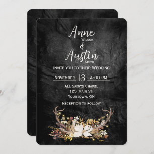 Hirschantler knacken Bouquet auf Leder Einladung