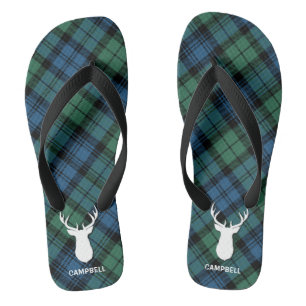 Hirschantler Personalisiert Tartan Kariert Green B Badesandalen