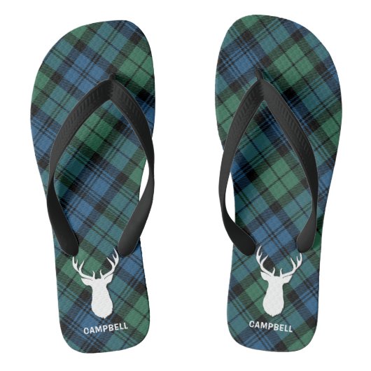 Hirschantler Personalisiert Tartan Kariert Green B Badesandalen (Fußbett)