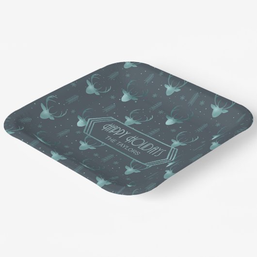 Hirschantler Pfeile Muster V2 Aquamarin ID861 Pappteller (Gewinkelt)