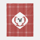 Hirschantler Rustikaler Minimaler Monogram Burgund Fleecedecke (Vorderseite)