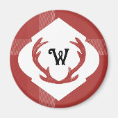 Hirschantler Rustikaler Minimaler Monogram Burgund Magnet (Vorne)