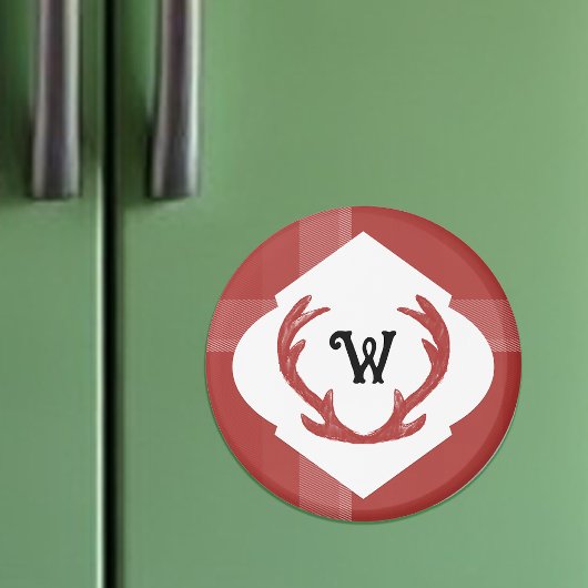 Hirschantler Rustikaler Minimaler Monogram Burgund Magnet