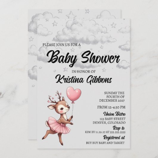 HirschBaby-Dusche Einladung (Vorne/Hinten)