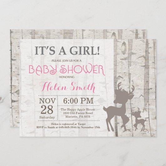 Hirschbaby-Dusche Einladung rustikales Wald (Vorne/Hinten)