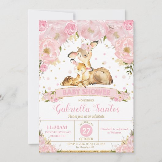 Hirschblütendusche Einladung Mädchen (Vorderseite)