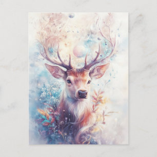 Hirschbock mit leuchtendem ätherischem floralem Ge Postkarte