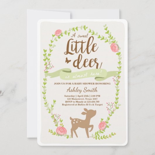 Hirschbrause Einladung Woodland Girl pink (Vorderseite)