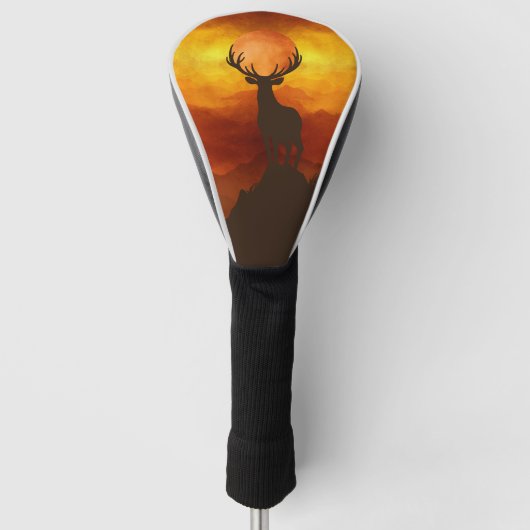 Hirschbuck auf dem Berg mit Sonnenuntergang Golf Headcover (Vorderseite)