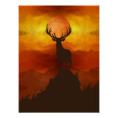 Hirschbuck auf dem Berg mit Sonnenuntergang Poster (Vorderseite)