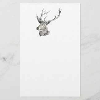 Hirschbuck Kopf mit Antlern Schwarz und Weiß Kunst Briefpapier
