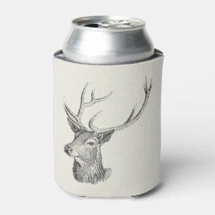 Hirschbuck Kopf mit Antlern Schwarz und Weiß Kunst Dosenkühler