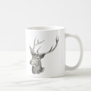 Hirschbuck Kopf mit Antlern Schwarz und Weiß Kunst Kaffeetasse