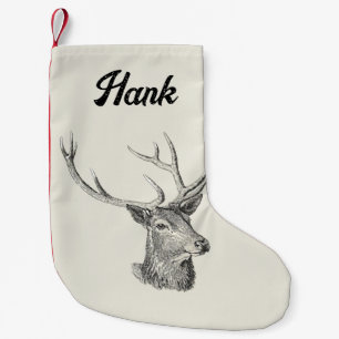 Hirschbuck Kopf mit Antlern Schwarz und Weiß Kunst Kleiner Weihnachtsstrumpf