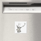 Hirschbuck Kopf mit Antlern Schwarz und Weiß Kunst Magnet (In Situ (Geschirrspüler))