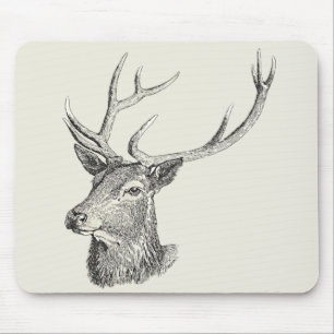 Hirschbuck Kopf mit Antlern Schwarz und Weiß Kunst Mousepad