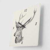 Hirschbuck Kopf mit Antlern Schwarz und Weiß Kunst Quadratische Wanduhr (Winkel)