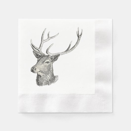 Hirschbuck Kopf mit Antlern Schwarz und Weiß Kunst Serviette (Vorderseite)