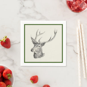 Hirschbuck Kopf mit Antlern Schwarz und Weiß Kunst Serviette