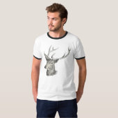 Hirschbuck Kopf mit Antlern Schwarz und Weiß Kunst T-Shirt (Vorne ganz)